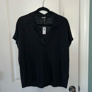 Banana Republic black linen top, size large with open V-neck collar